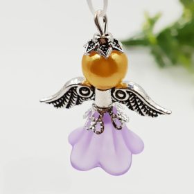   Angyalka charm - lila akril- és aranysárga teklagyöngyből