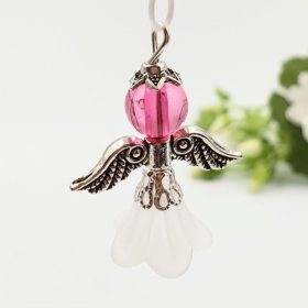 Angyalka charm - fehér és rózsaszín akrilgyöngyből