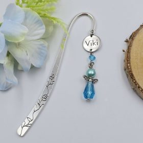 Kék angyalkás, egyedi névvel gravírozott könyvjelző