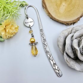   Arany sárga angyalkás, egyedi névvel gravírozott könyvjelző