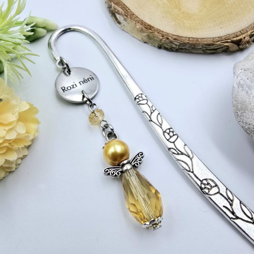 Arany sárga angyalkás, egyedi névvel gravírozott könyvjelző