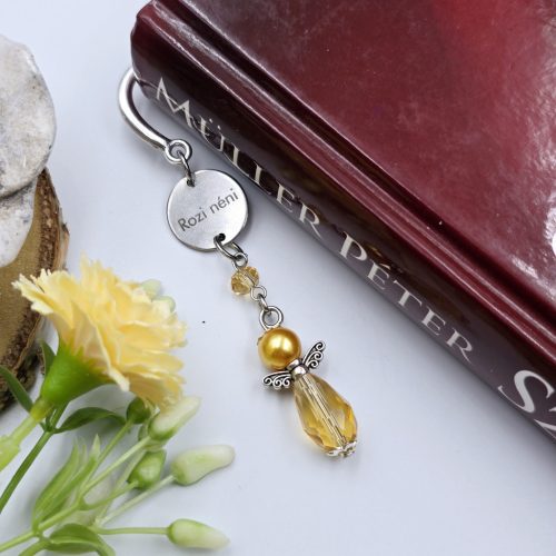 Arany sárga angyalkás, egyedi névvel gravírozott könyvjelző