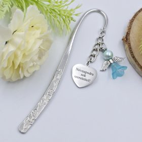   Világoskék angyalkás, egyedi felirattal gravírozott könyvjelző