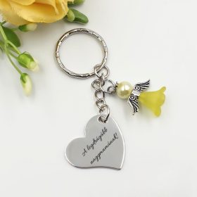 Kulcstartó sárga akril angyalkával egyedi felirattal 