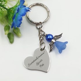   Kulcstartó sötétkék akril angyalkával egyedi felirattal 