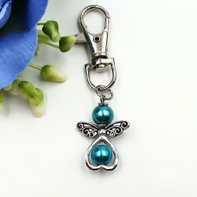 Türkiz teklagyöngy angyalkás karabíneres kulcstartó