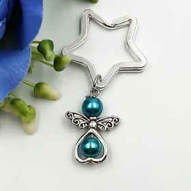   Türkiz teklagyöngy angyalkás csillag formájú kulcstartó