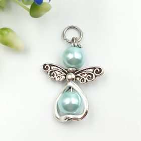 Halványkék teklagyöngy angyalka szív alakú testtel