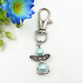   Halványkék teklagyöngy angyalkás karabíneres kulcstartó