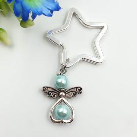   Halványkék teklagyöngy angyalkás csillag formájú kulcstartó