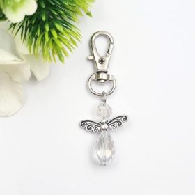 Áttetsző üveggyöngy angyalkás karabineres kulcstartó