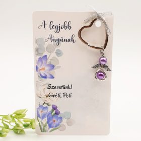   Angyalkás szív kulcstartó ajándékkártyán - A legjobb Anyának