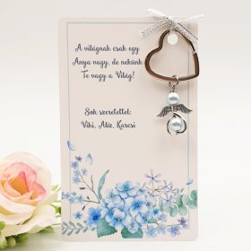   Angyalkás szív kulcstartó ajándékkártyán - A világnak csak egy Anya vagy.. 