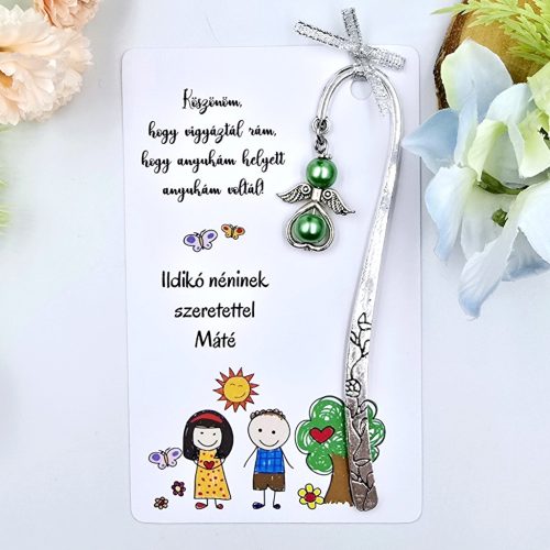 Ajándék óvó néninek, ajándék óvónőnek, Angyalkás könyvjelző ajándékkártyán