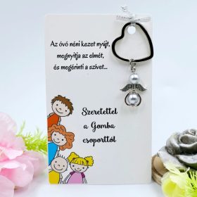 Ajándék óvó néninek, ajándék óvónőnek, Angyalkás kulcstartó ajándékkártyán