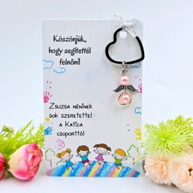 Ajándék óvó néninek, ajándék óvónőnek, Angyalkás kulcstartó ajándékkártyán