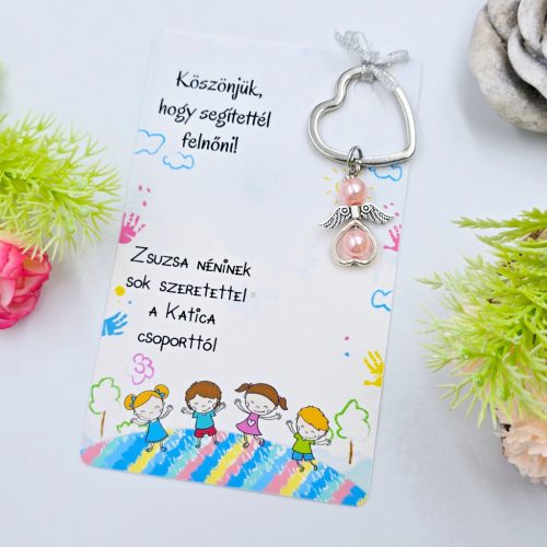 Ajándék óvó néninek, ajándék óvónőnek, Angyalkás kulcstartó ajándékkártyán