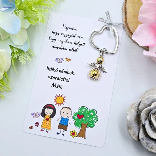 Ajándék óvó néninek, ajándék óvónőnek, Angyalkás kulcstartó ajándékkártyán