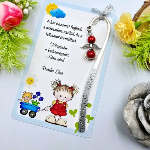 Ajándék óvó néninek, ajándék óvónőnek, Angyalkás könyvjelző ajándékkártyán