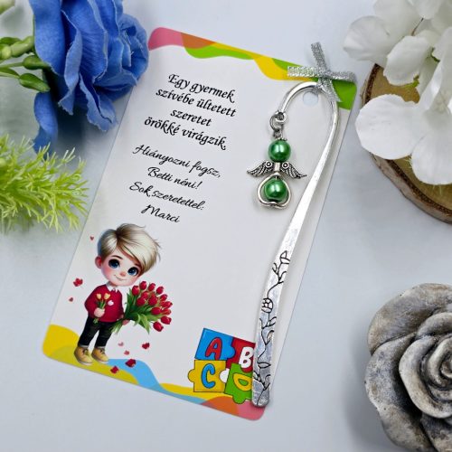 Ajándék óvó néninek, ajándék óvónőnek, Angyalkás könyvjelző ajándékkártyán