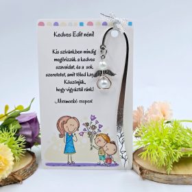 Ajándék óvó néninek, ajándék óvónőnek, Angyalkás könyvjelző ajándékkártyán