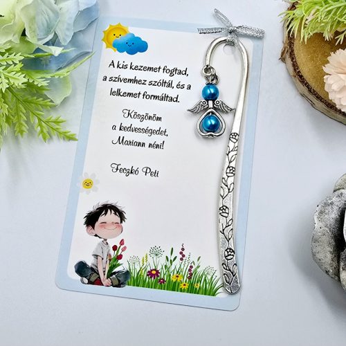 Ajándék óvó néninek, ajándék óvónőnek, Angyalkás könyvjelző ajándékkártyán