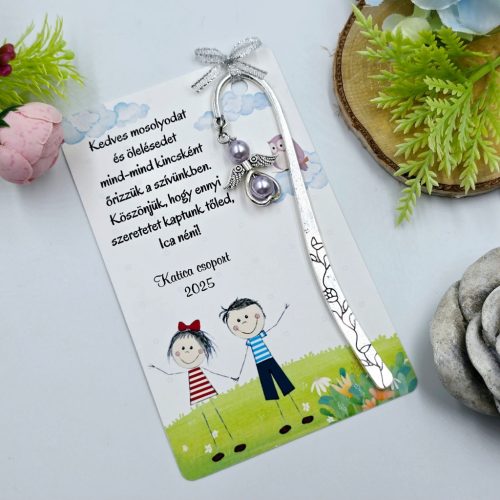 Ajándék óvó néninek, ajándék óvónőnek, Angyalkás könyvjelző ajándékkártyán