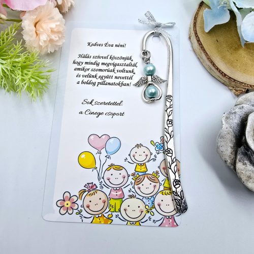 Ajándék óvó néninek, ajándék óvónőnek, Angyalkás könyvjelző ajándékkártyán