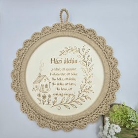 Gravírozott házi áldás horgolt szegéllyel, ajándék nagymamának 