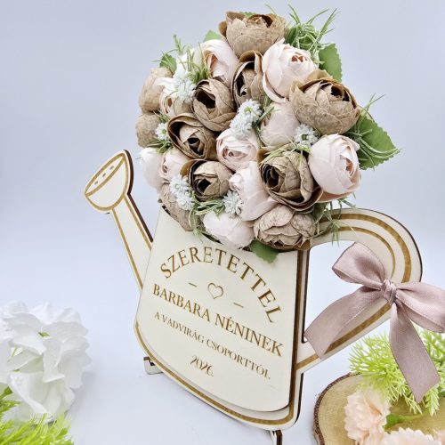 Ajándék óvó néninek, tanító néninek - selyemvirágokkal díszített egyedi feliratos öntözőkanna 12.