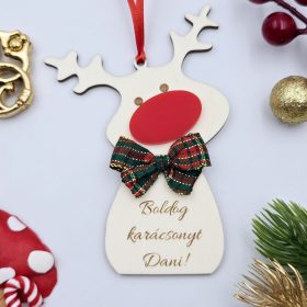   Gravírozott fa karácsonyfadísz egyedi névvel, Rudolf (12 cm)