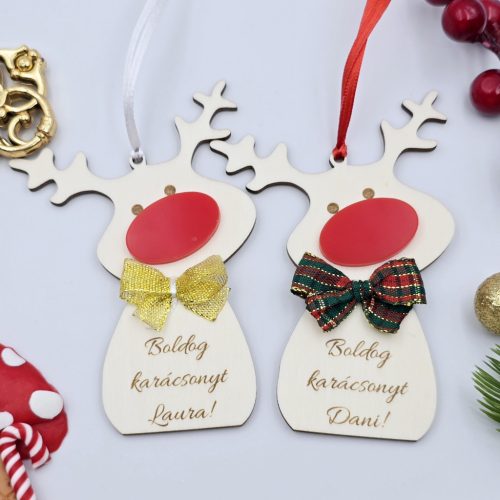 Gravírozott fa karácsonyfadísz egyedi névvel, Rudolf (12 cm)