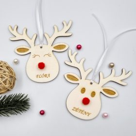   Gravírozott fa karácsonyfadísz egyedi névvel, Rudolf 2. (10 cm)