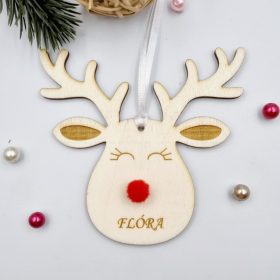   Gravírozott fa karácsonyfadísz egyedi névvel, Rudolf 2. (10 cm)