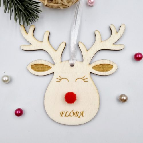 Gravírozott fa karácsonyfadísz egyedi névvel, Rudolf 2. (10 cm)