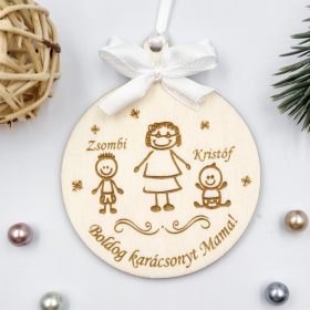   Gravírozott fa karácsonyfadísz egyedi nevekkel - Boldog karácsonyt Mama!