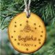 Gravírozott természetes fakorong karácsonyfadísz egyedi névvel