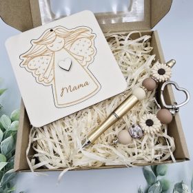   Karácsonyi ajándékcsomag angyaldísszel, tollal és kulcstartóval