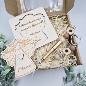   Karácsonyi ajándékcsomag angyaldísszel, tollal és kulcstartóval