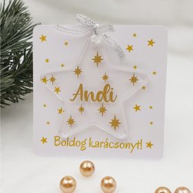   Akrilüveg csillag karácsonyfadísz ajándékkártyán - arany