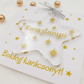   Akrilüveg csillag karácsonyfadísz ajándékkártyán - arany