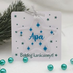   Akrilüveg csillag karácsonyfadísz ajándékkártyán - kékeszöld