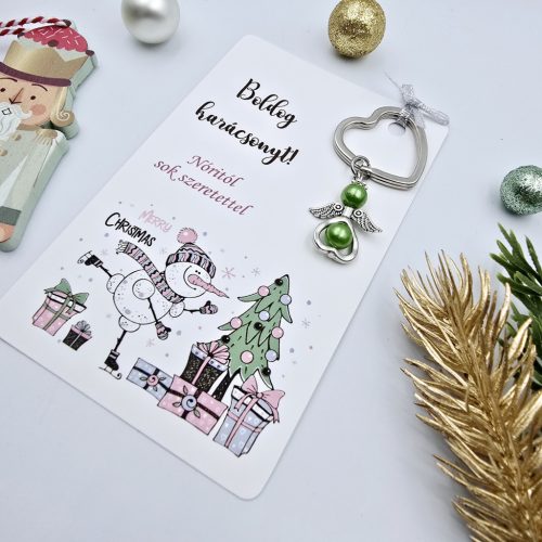Angyalkás szív kulcstartó karácsonyi ajándékkártyán - 1.