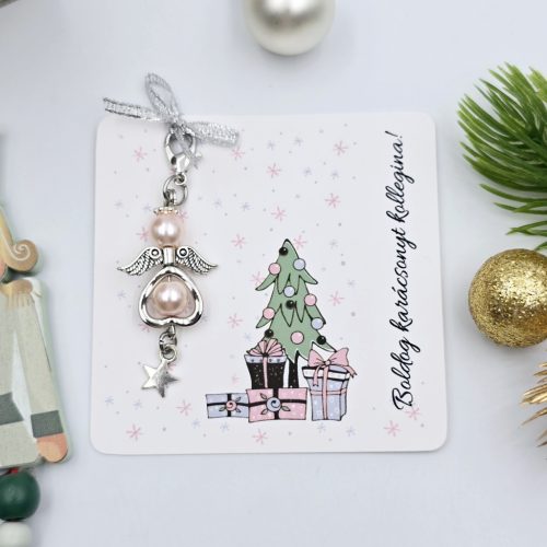 Angyalka dísz karabinerrel, karácsonyi ajándékkártyán - 1.