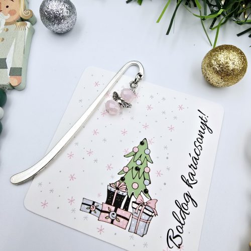 Rózsaszín angyalkás mini könyvjelző ajándékkártyával 