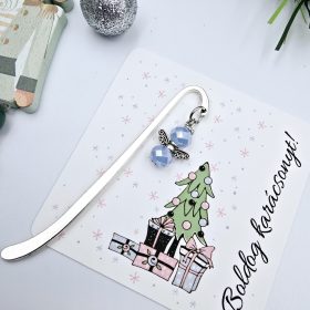 Kék angyalkás mini könyvjelző ajándékkártyával 