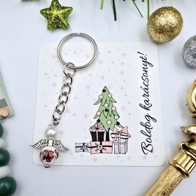   Virágmintás porcelán angyalka kulcstartó ajándékkártyával