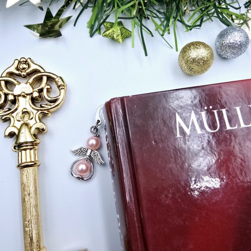 Rózsaszín angyalkás mini könyvjelző ajándékkártyával 