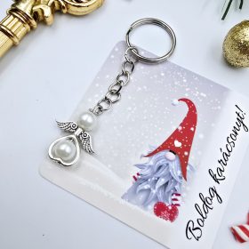 Fehér angyalkás kulcstartó ajándékkártyával