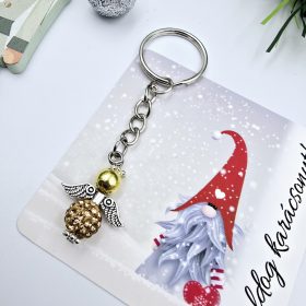   Arany színű csillogó angyalkás kulcstartó ajándékkártyával